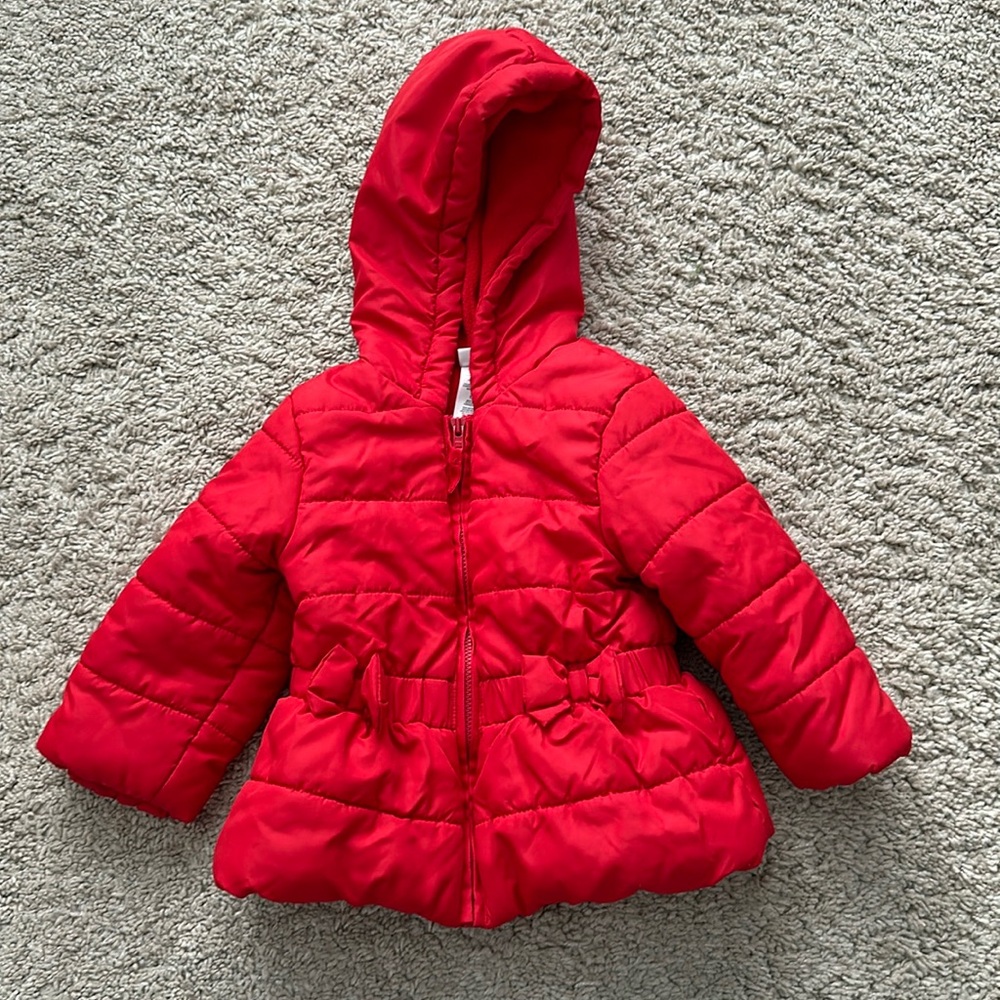 Little Me red hooded puffer jacket 12M and 2T